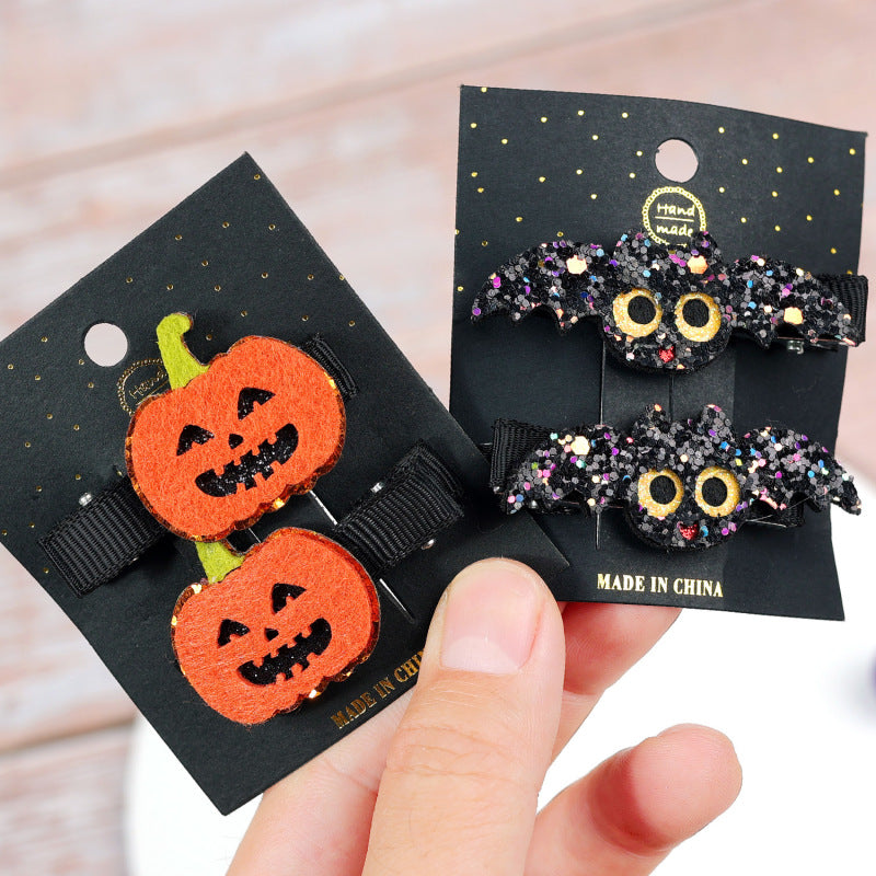 Pince à cheveux Halloween pour enfants, motif citrouille et chauve-souris