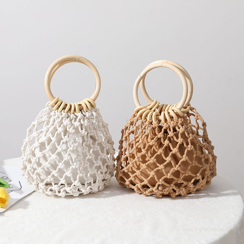 Bohemian Holiday Beach Woven Straw Tote Bag