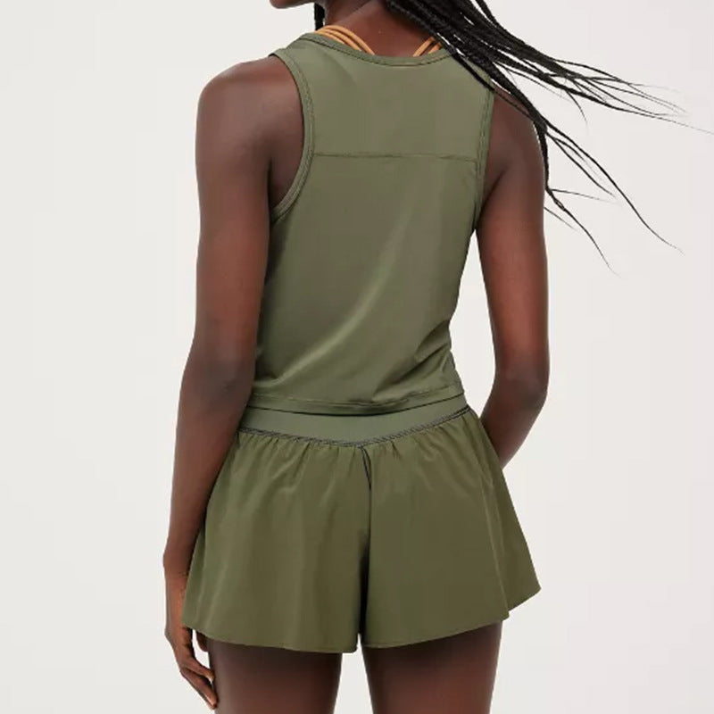 Ensemble haut sans manches décontracté de couleur unie pour femme