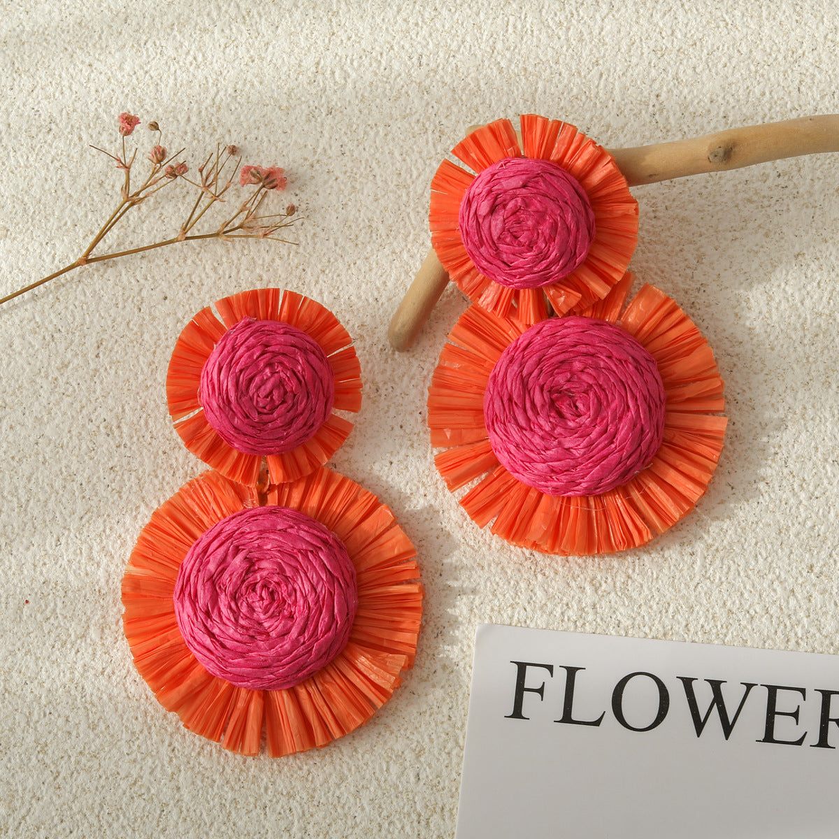Bohemian Casual Holiday Multicolor Raffia Sunflower Earrings