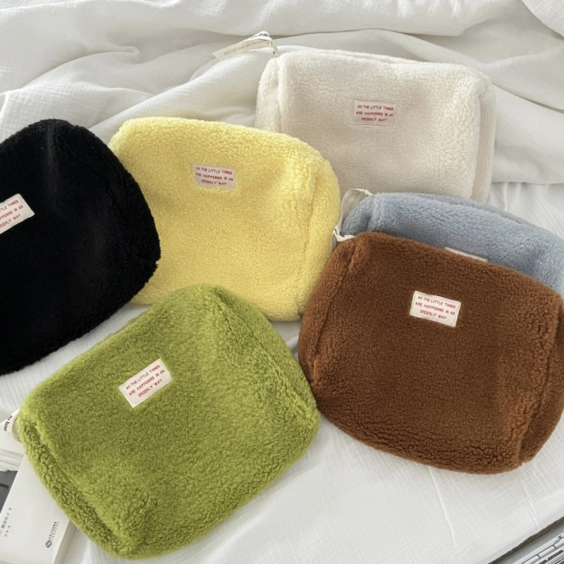 Bolsa de cosméticos portátil de gran capacidad de color sólido para mujer