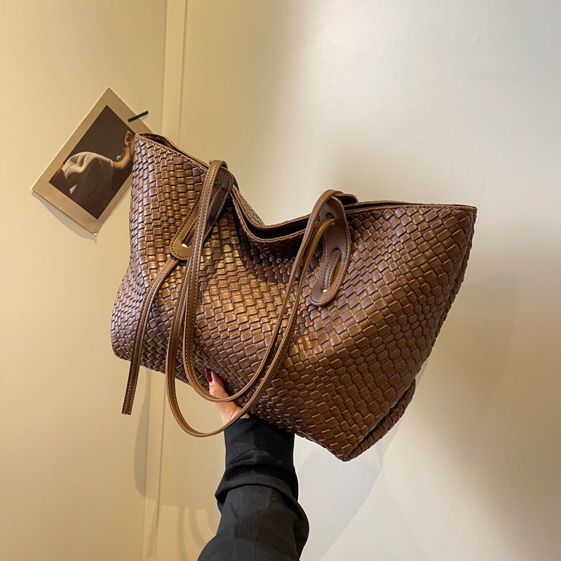 Bolso tote tejido informal de moda para mujer con gran capacidad