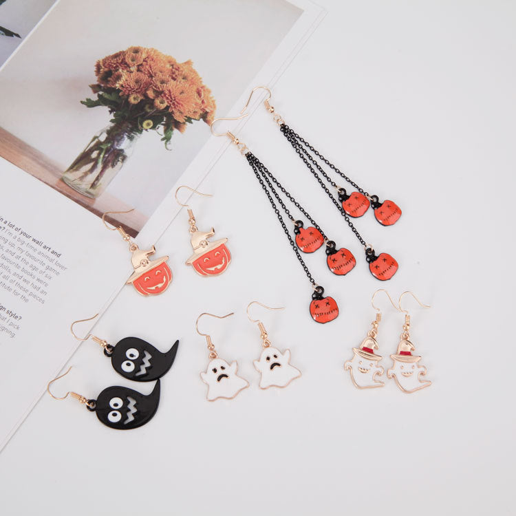 Halloween Women Funny Horror Pumpkin Ghost Earrings