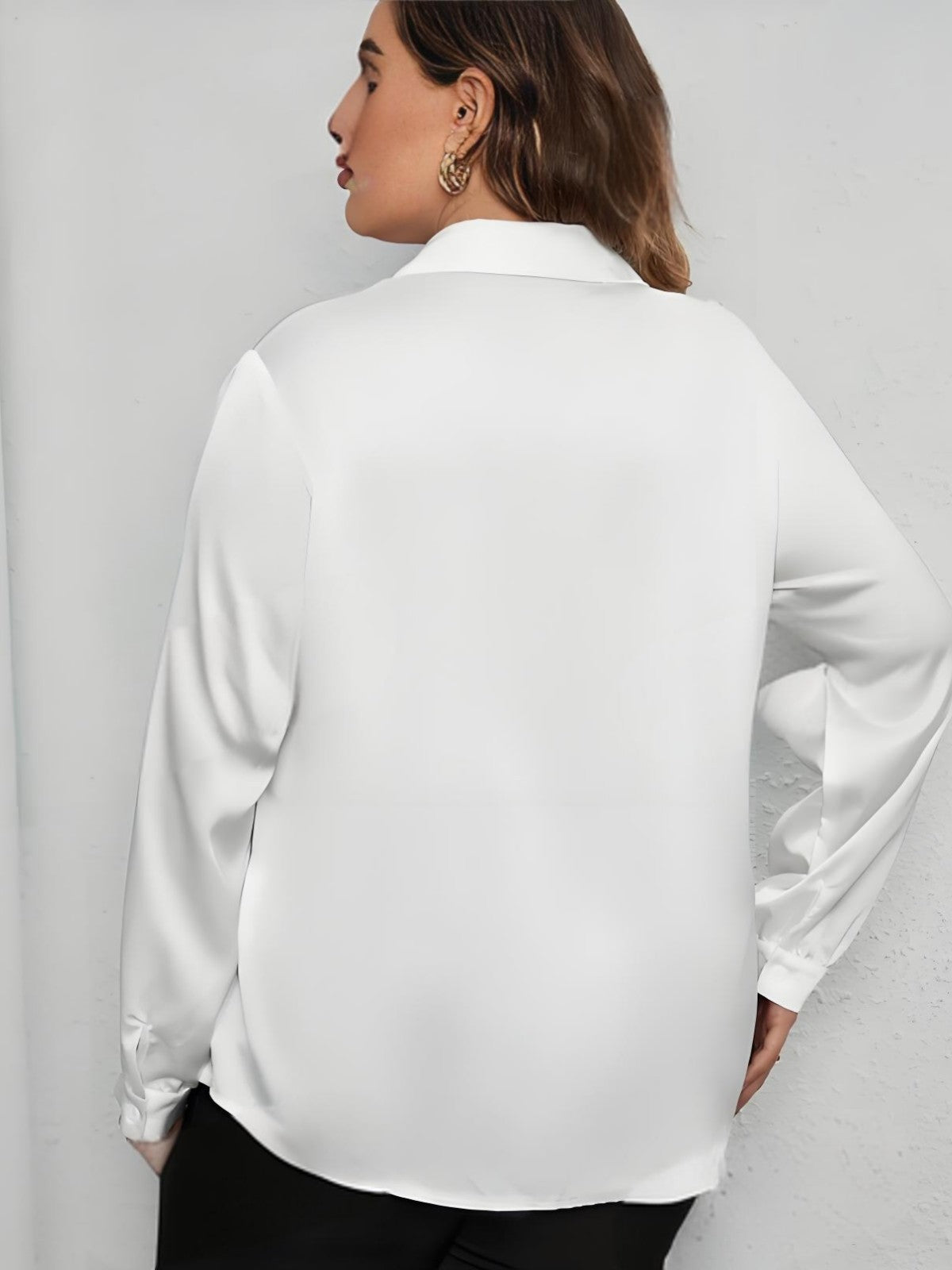 Blusa informal de manga larga para mujer, color liso, talla grande