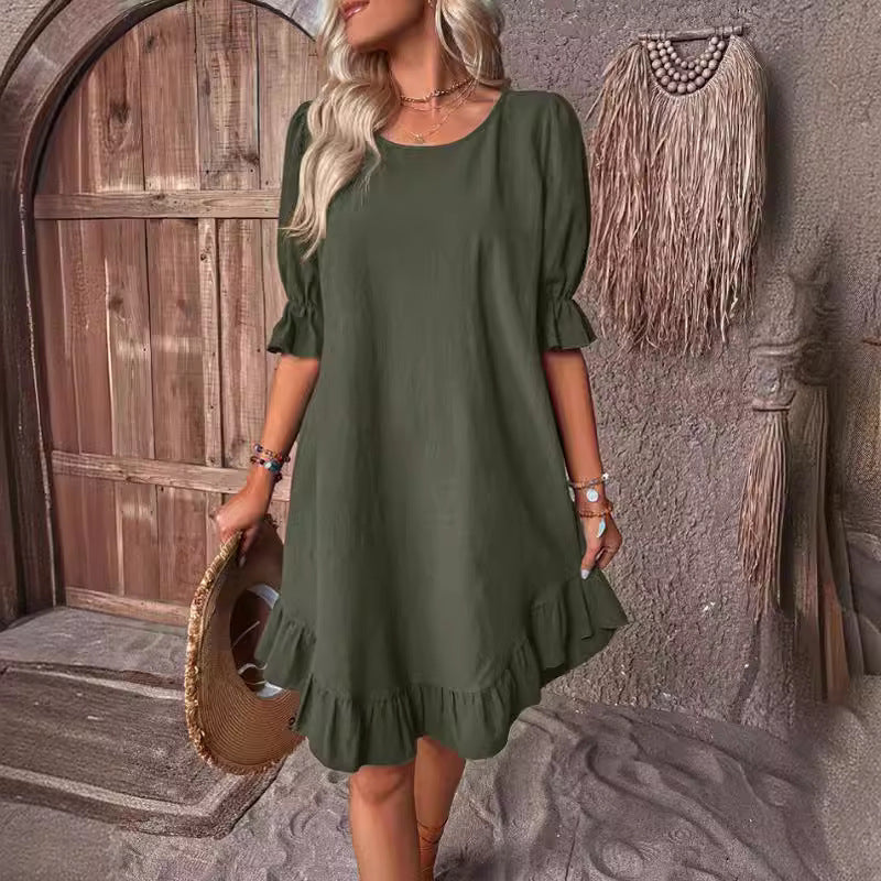 Vestido informal de lino y algodón de moda de verano para mujer