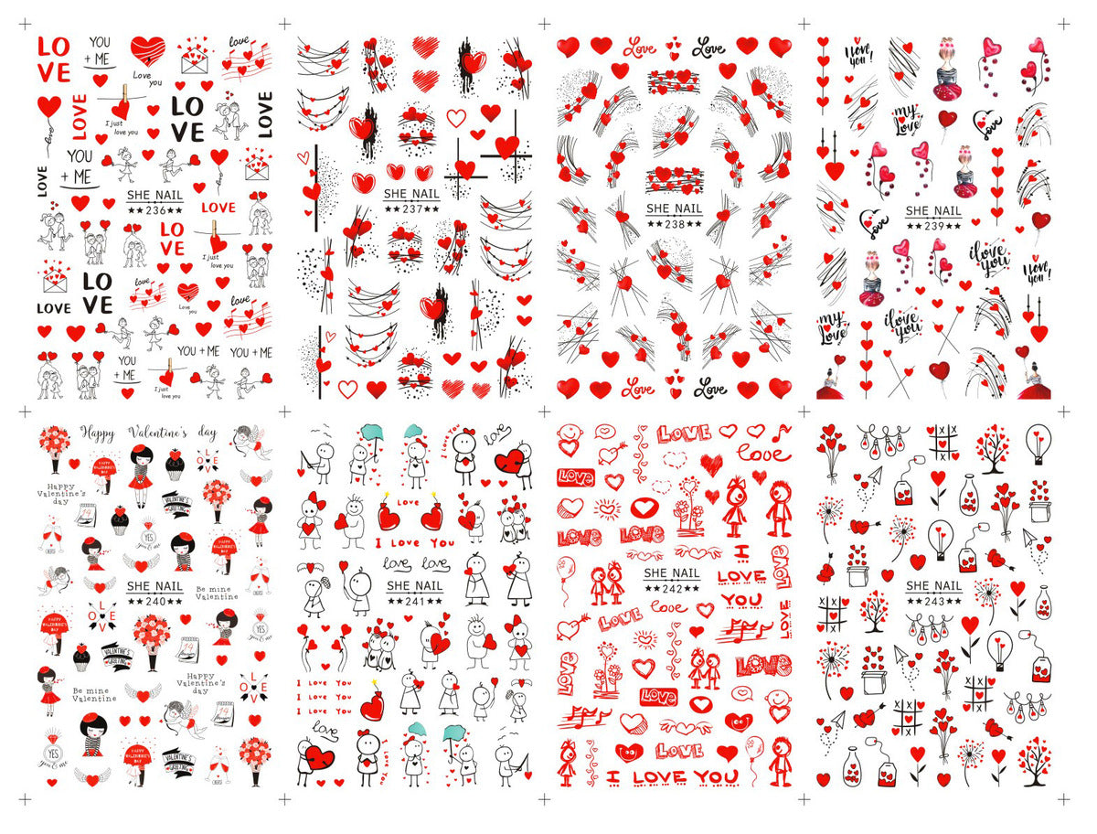Pegatinas de uñas con diseño de amor para San Valentín