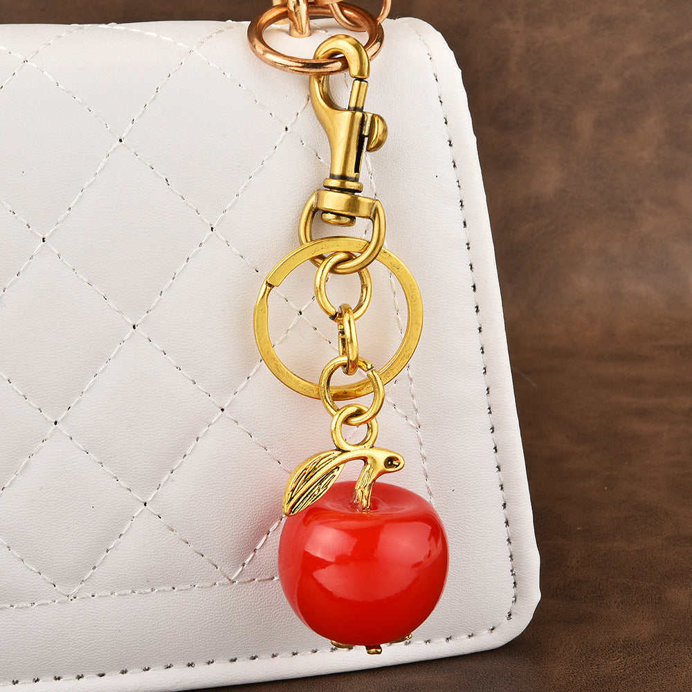 Llavero sencillo de manzana con colgante de aleación de zinc para bolso, estilo del sudeste asiático.