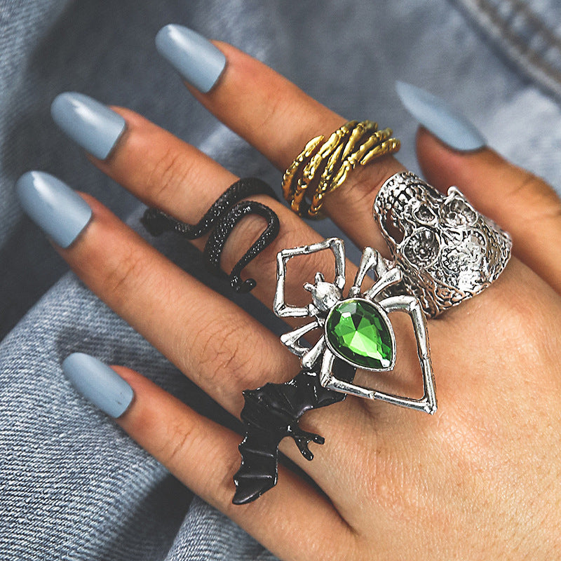 Bagues midi vintage en pierres précieuses vertes pour femme, style Halloween