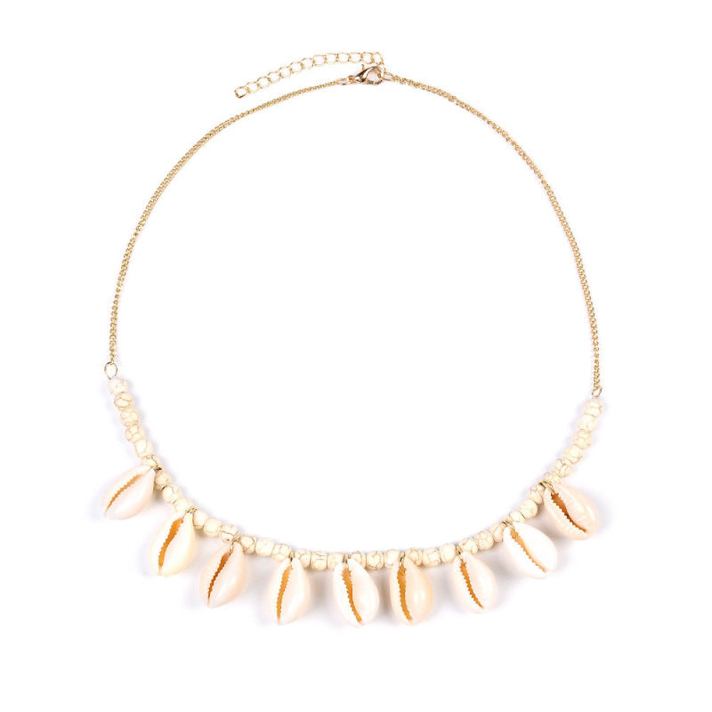 Collar de conchas y cuentas turquesas bohemias para mujer
