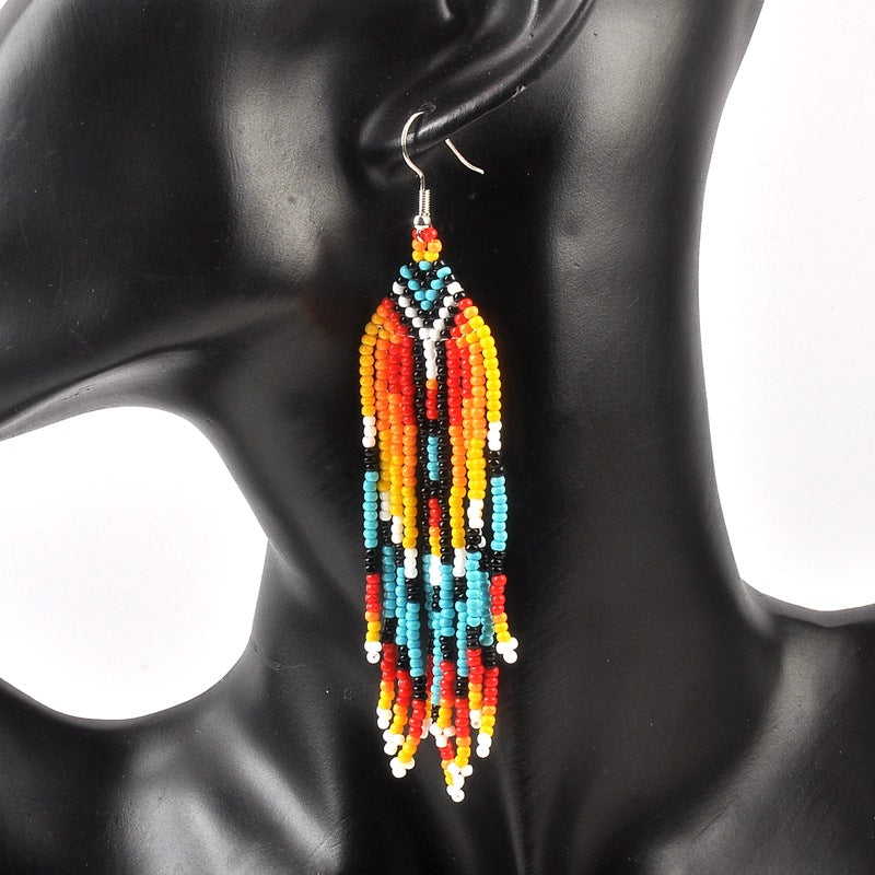 Boucles d'oreilles bohèmes à pampilles et perles de riz pour femmes