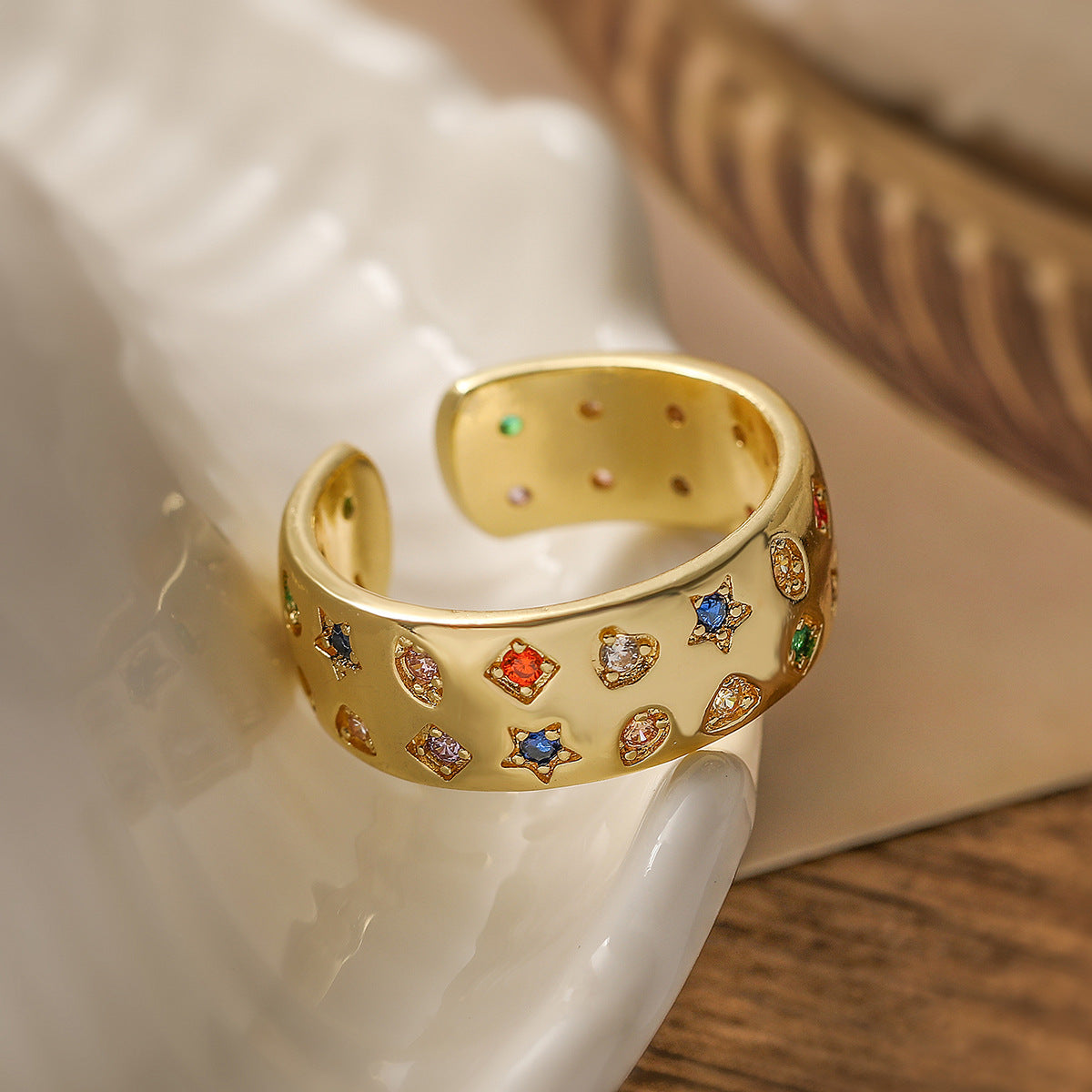 Anillo geométrico de circonitas de doble hilera de moda para mujer