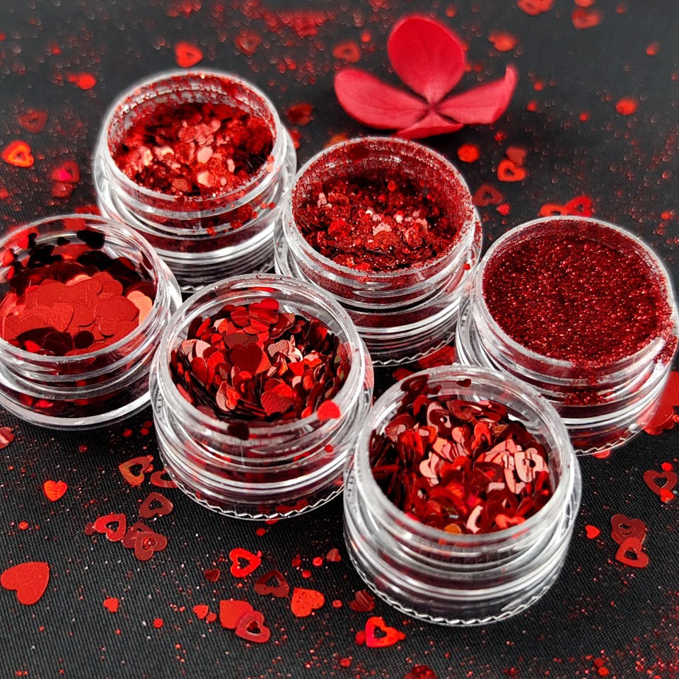 Decoración de uñas para San Valentín con lentejuelas huecas y purpurina (juego de 6 piezas)