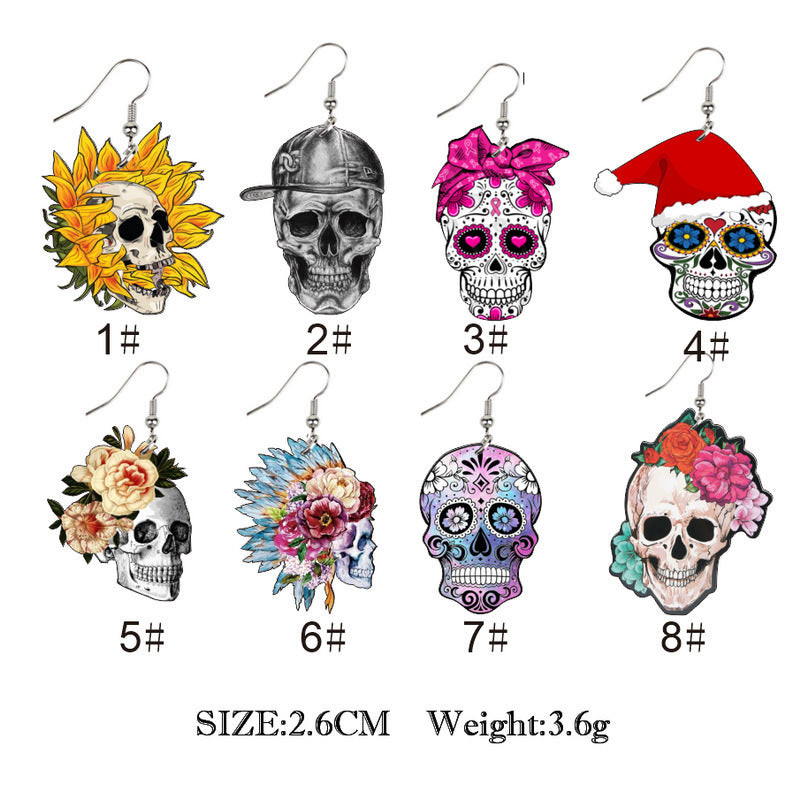 Women Halloween Scary Acrylic Flower Dangle Earrings