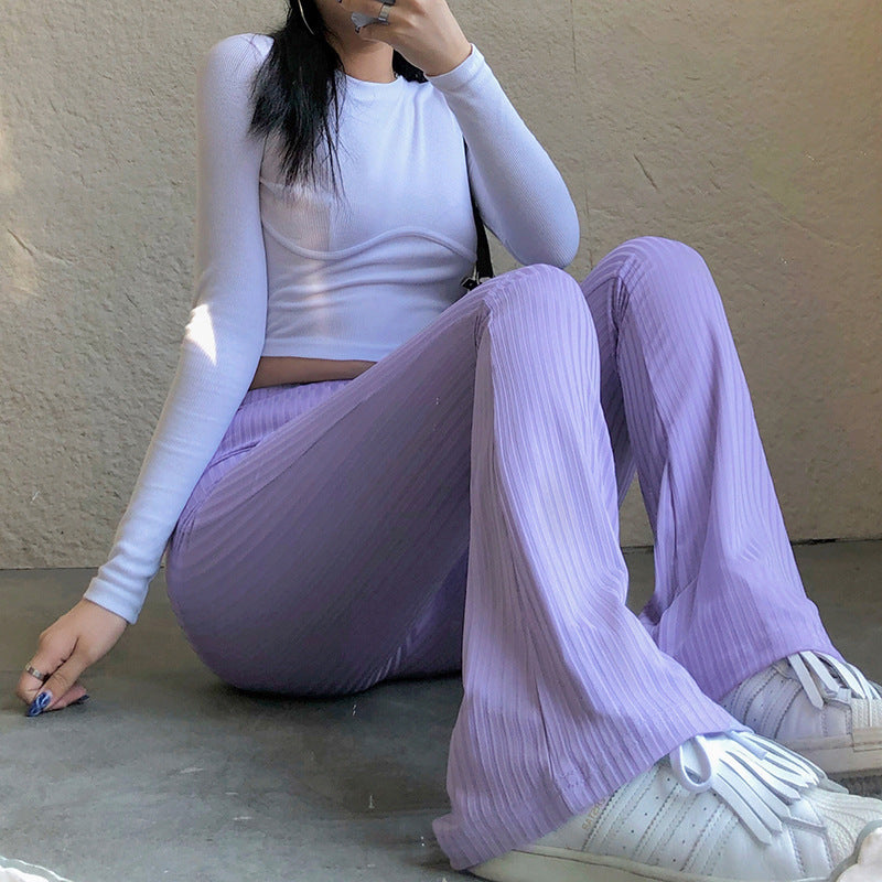 Pantalon évasé taille haute uni pour femme