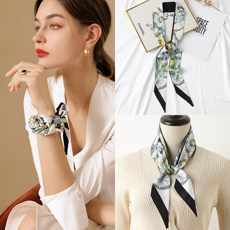 Pañuelo de seda con estampado floral chic de primavera para mujer