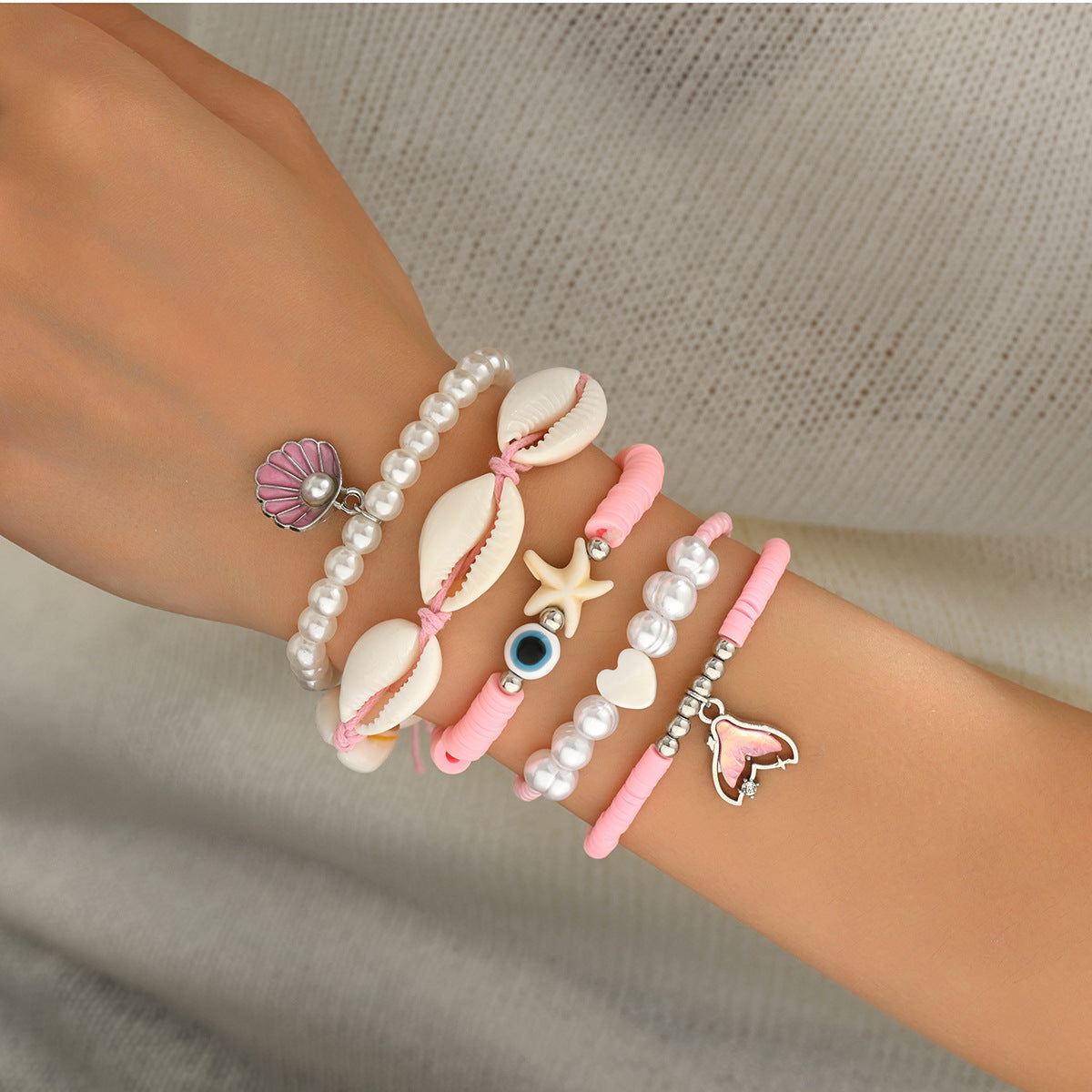 Summer Ocean Wind Shell Starfish Sea Bracelet 5 Piece Set