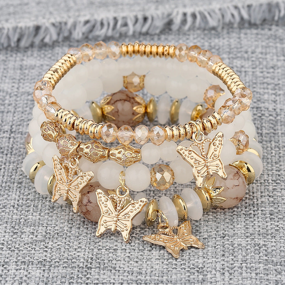 Bohemian Multi-Layer Beaded Butterfly Pendant Bracelet