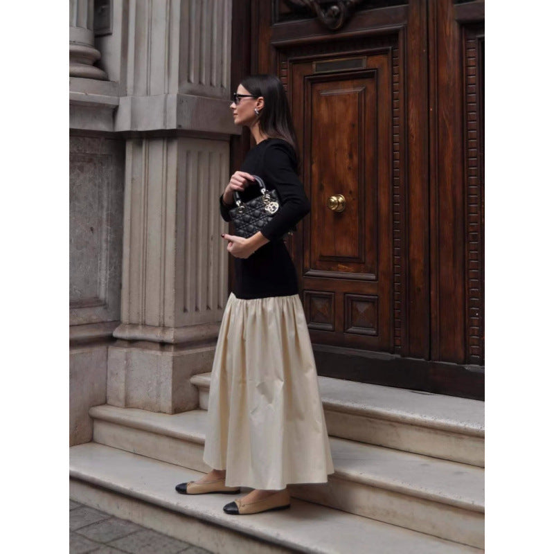 Vestido largo elegante de patchwork de manga larga a la moda para mujer