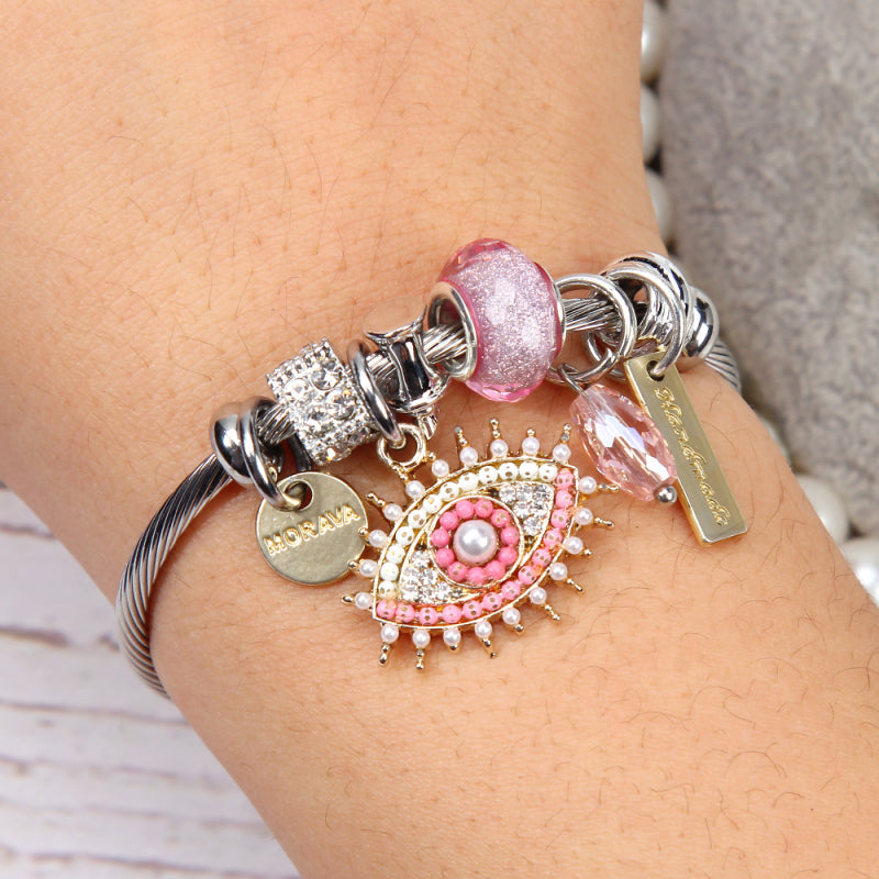 Pulsera exquisita con colgante de ojo de diablo y diamantes de imitación para mujer