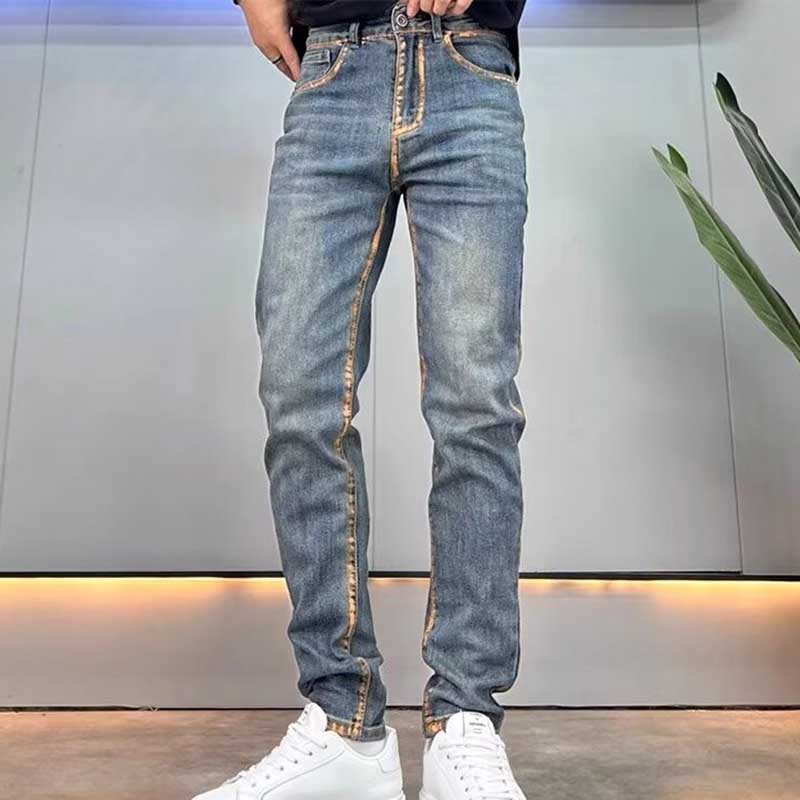 Men's Casual Vintage Fit Stretch Straight Jeans in Blue