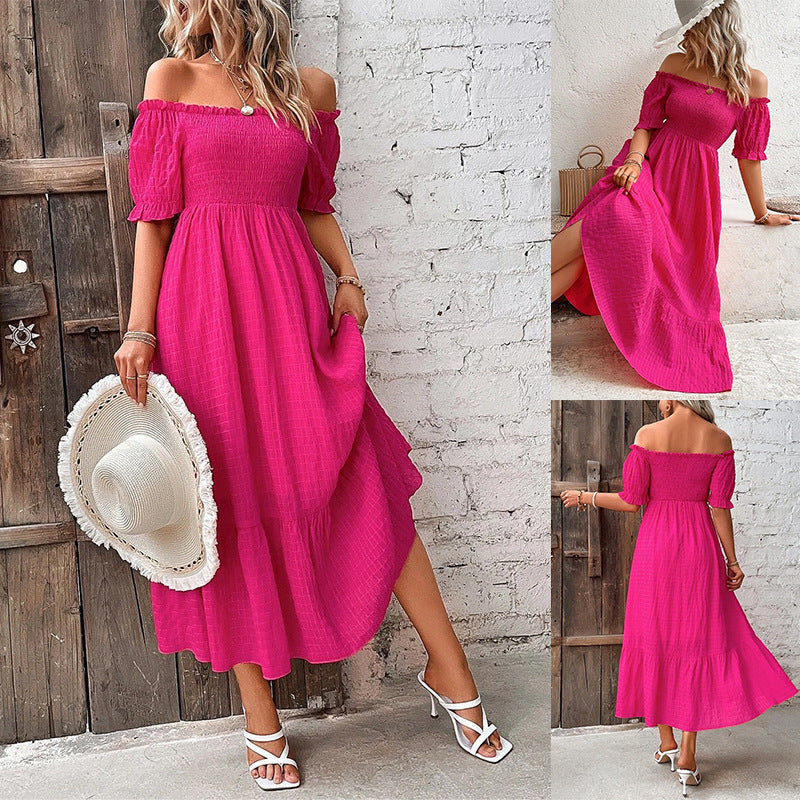 Vestido largo informal con hombros descubiertos para mujer de vacaciones