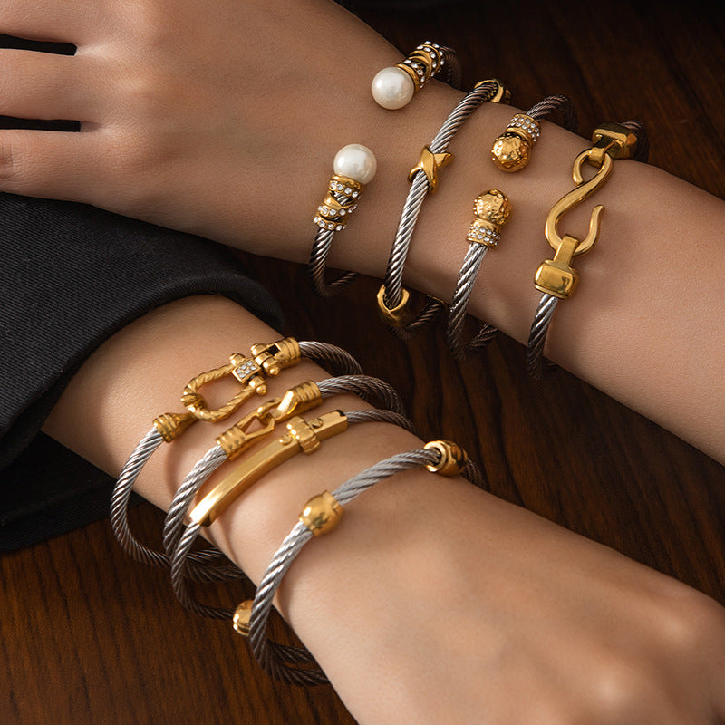 Women Fashion Steel Wire Rope Titanium Steel Twist Bracelet