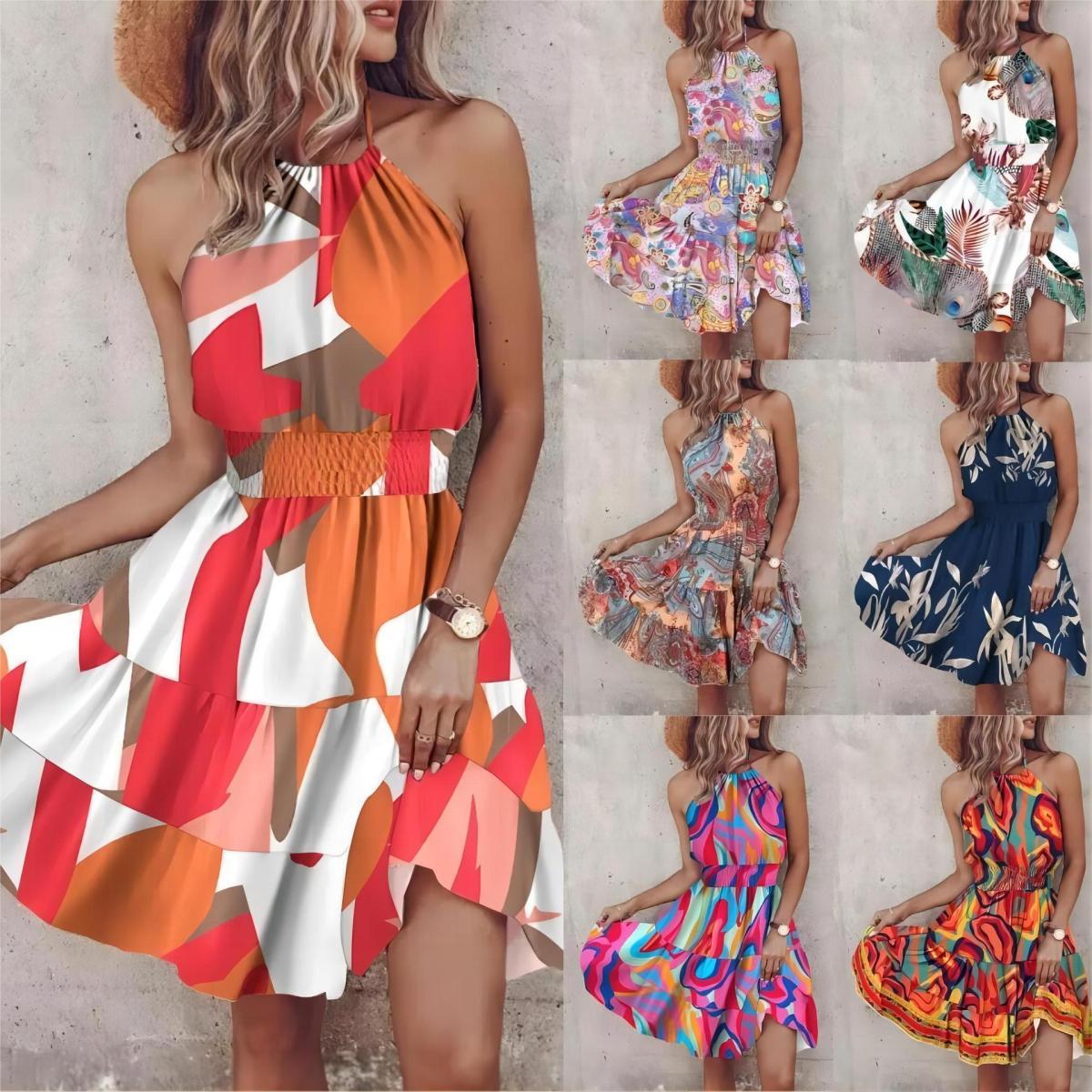 Summer Women Fashion Bohemian Halter Neck Sleeveless Dress