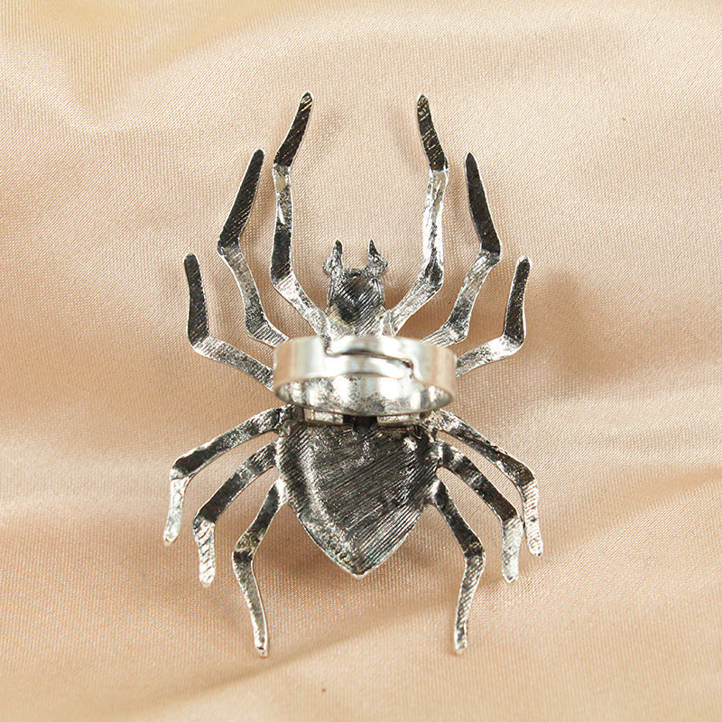 Anillo de araña ajustable con apertura de estilo oscuro vintage exagerado para mujer de Halloween