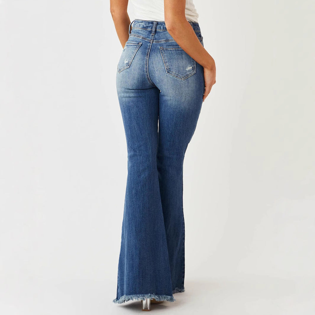 Jean slim taille moyenne déchiré décontracté pour femme