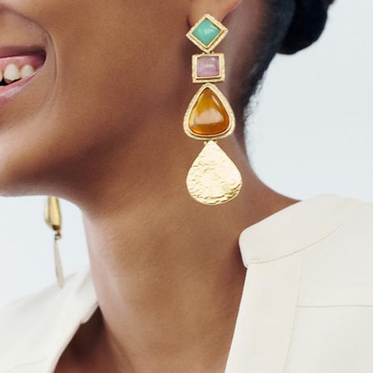 Women Fashion Irregular Geometric Earrings - Stylish Alloy Resin Statement Jewelry