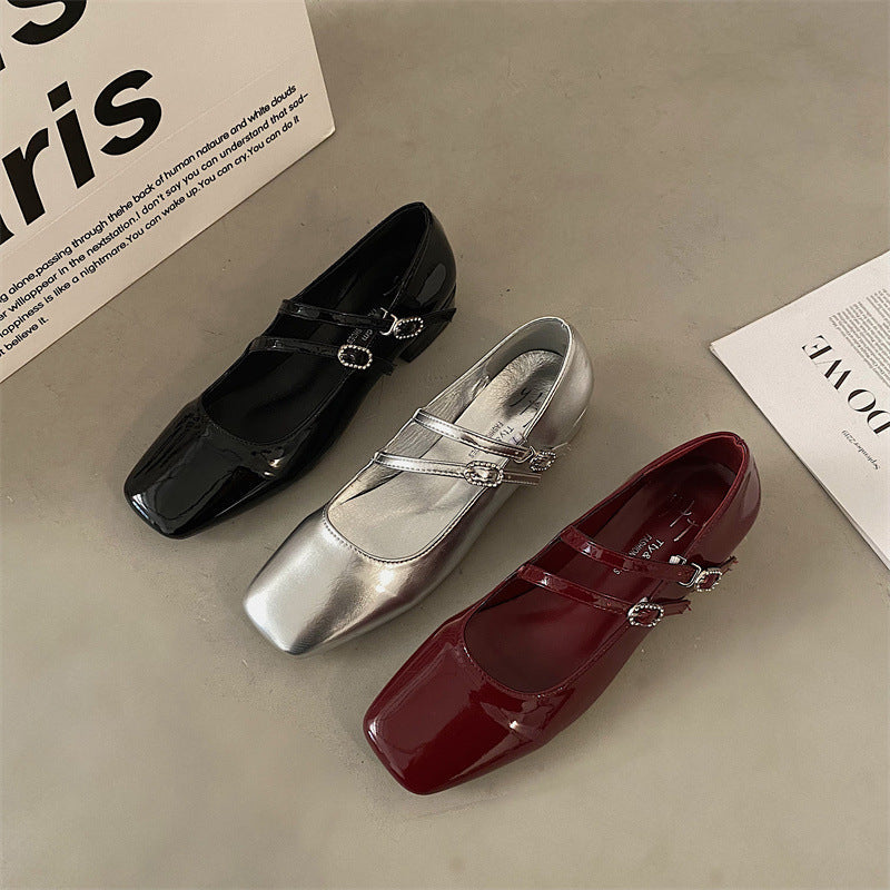 Mocassins Mary Jane en cuir verni vintage pour femmes