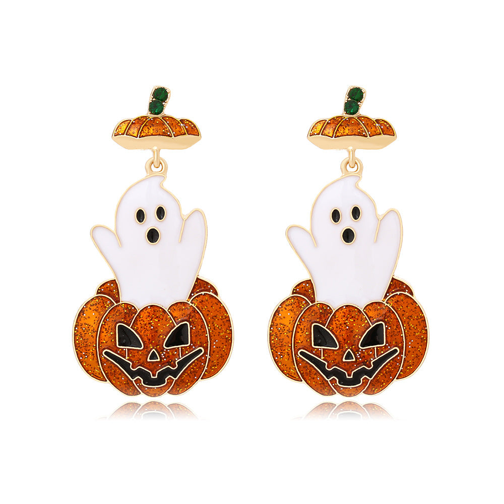 Pendientes exagerados de calabaza fantasma para mujer