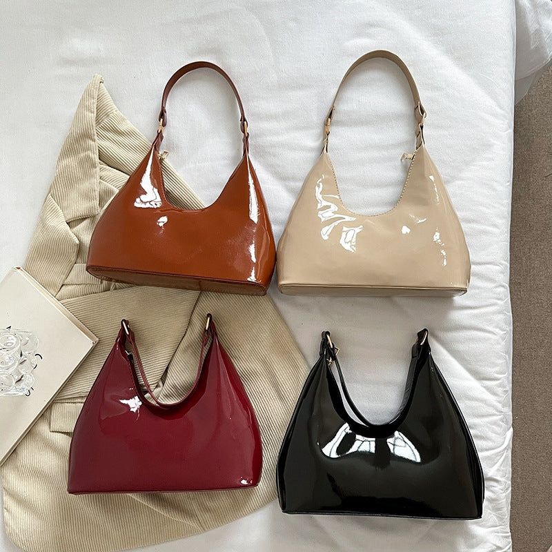 Simple Solid Color Retro Bright Underarm Bag