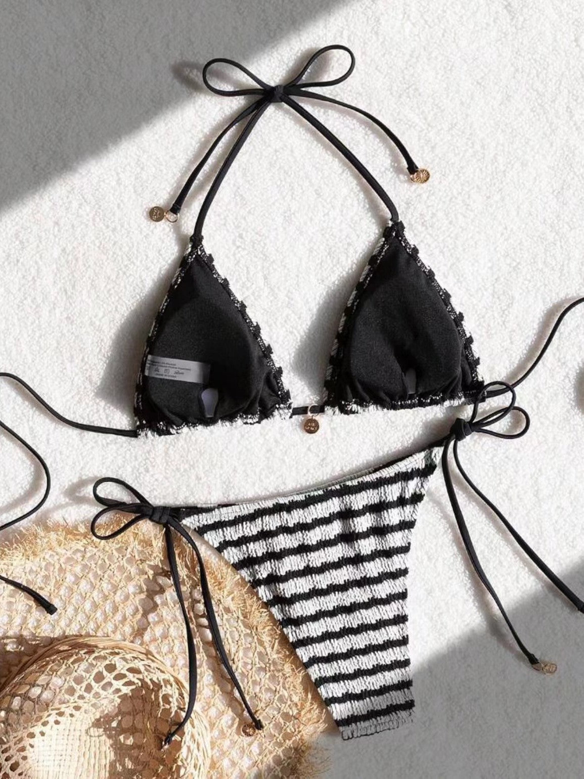 Maillot de bain bikini dos nu à rayures de couleur contrastée pour femme