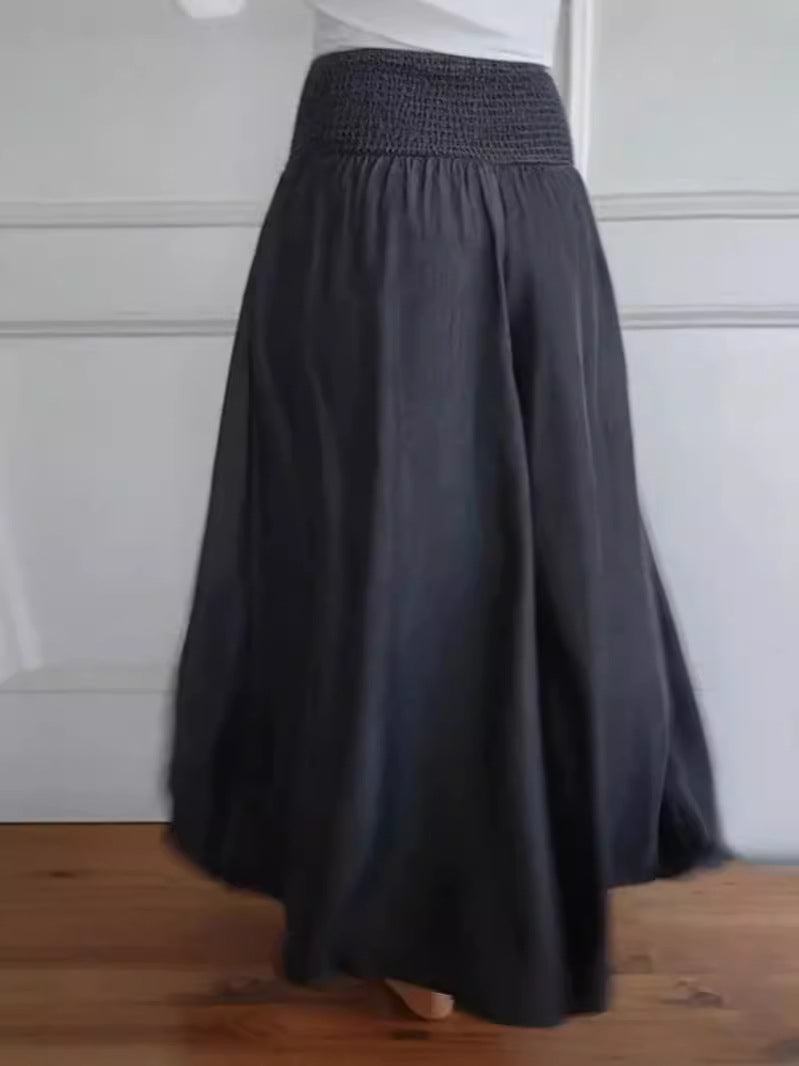 Pantalones casuales de cintura alta y pierna ancha para mujer, poliéster