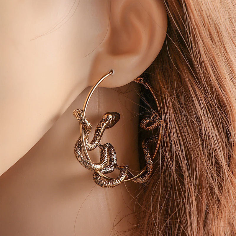 Halloween Women Exaggerated Snake Hoop Earrings
