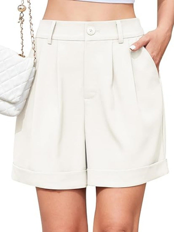 Women Fashion Casual Solid Color Wide Leg Shorts