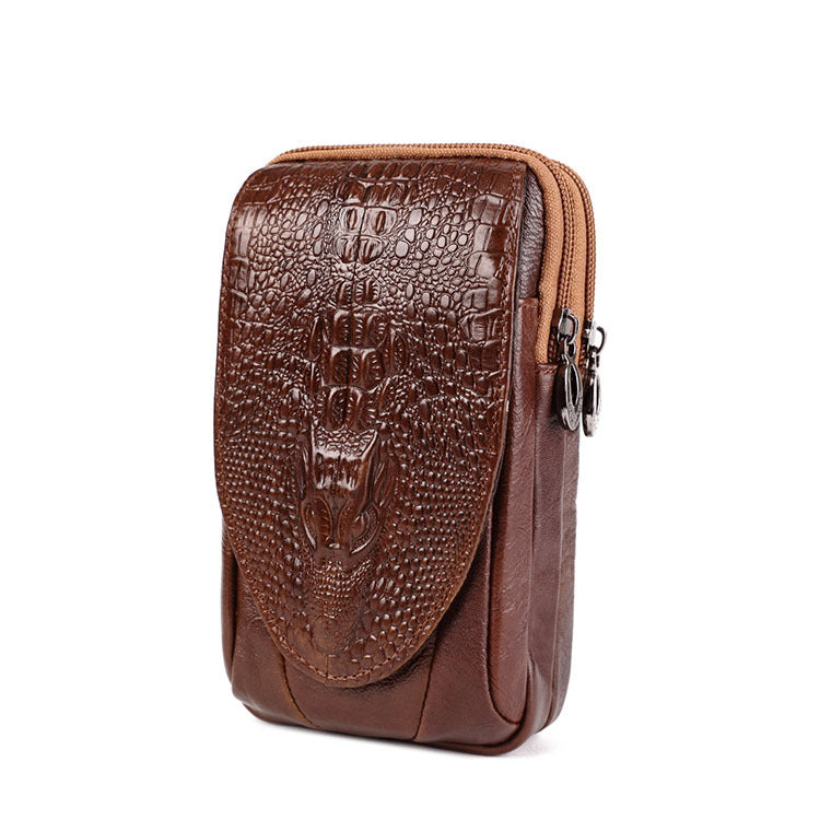 Sac banane décontracté pour homme en cuir de vachette à motif crocodile pour téléphone portable