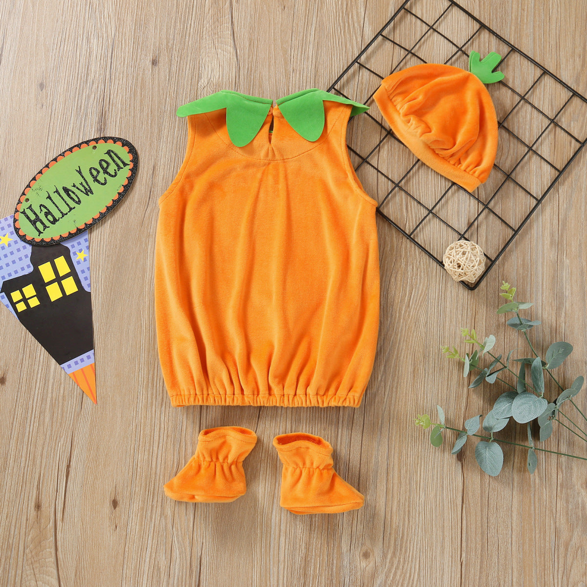 Kids Baby Boys Girls Cotton Halloween Pumpkin Romper Set