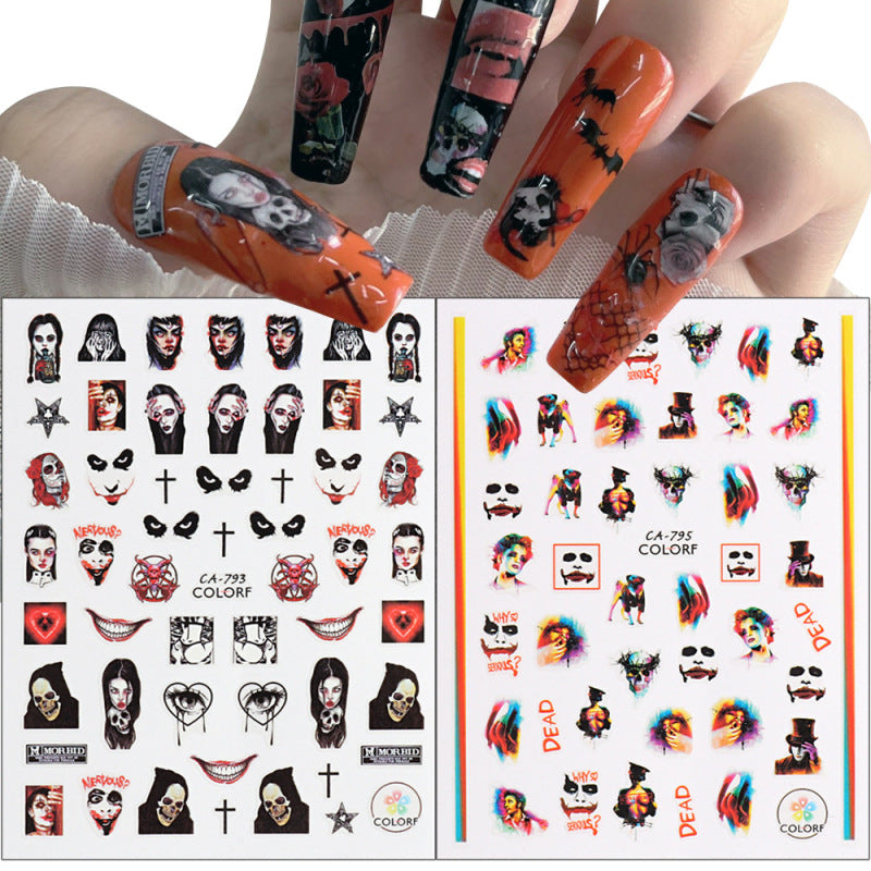 Autocollants adhésifs pour ongles Motif tête de mort et sorcière rouge pour Halloween
