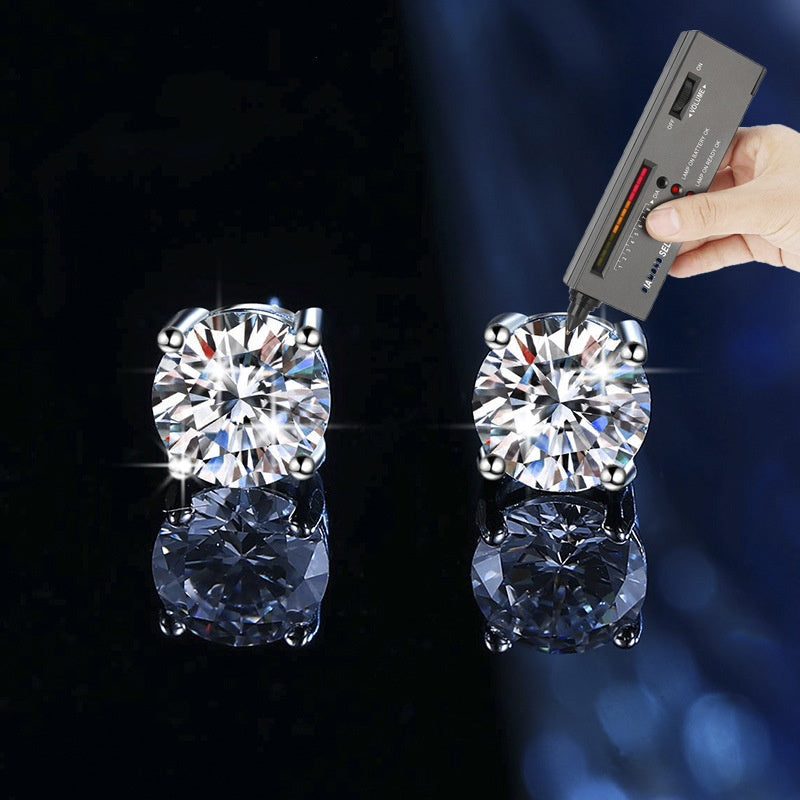 Boucles d'oreilles en argent sterling S925 avec moissanite à quatre griffes - Bijoux géométriques classiques