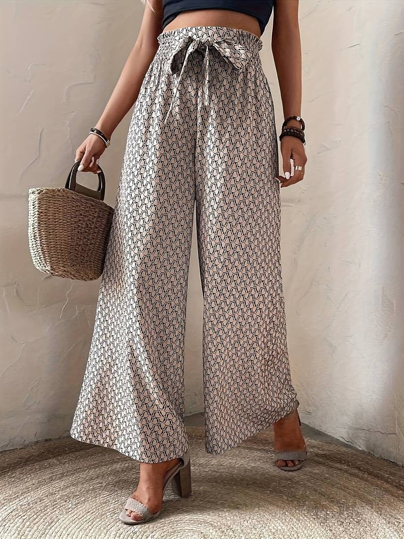 Pantalon large décontracté à cordon de serrage léopard pour femme
