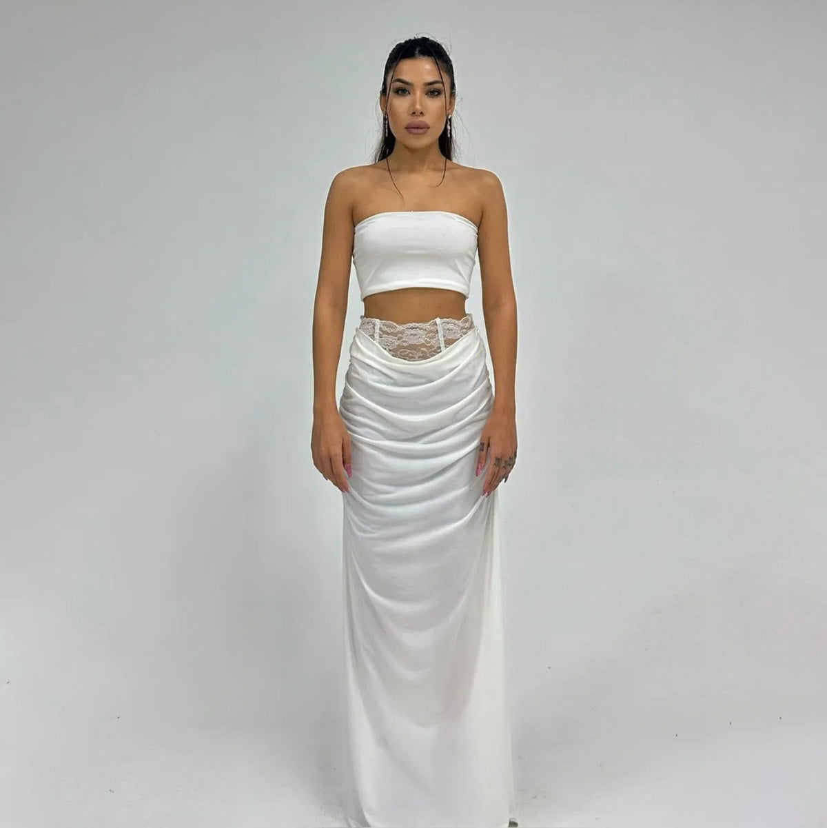 Women Fashion Elegant Lace Satin High Waist Skirt
