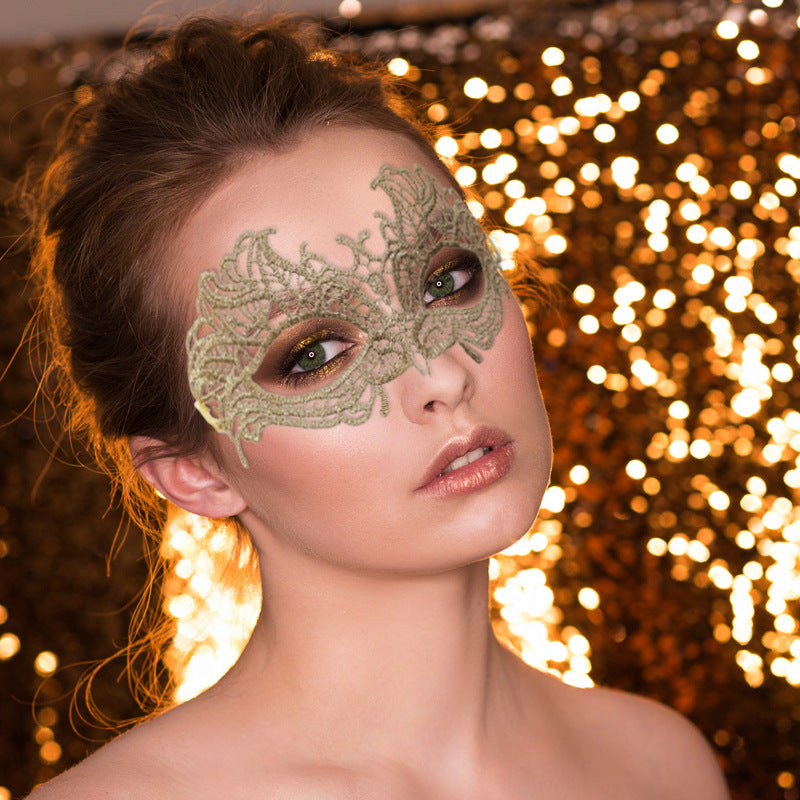 Women Sexy Hollow Half Face Gold Thread Lace Mask