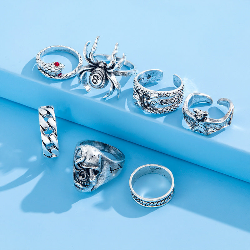 Anillos midi de calavera de araña estilo hip hop punk para hombre para Halloween