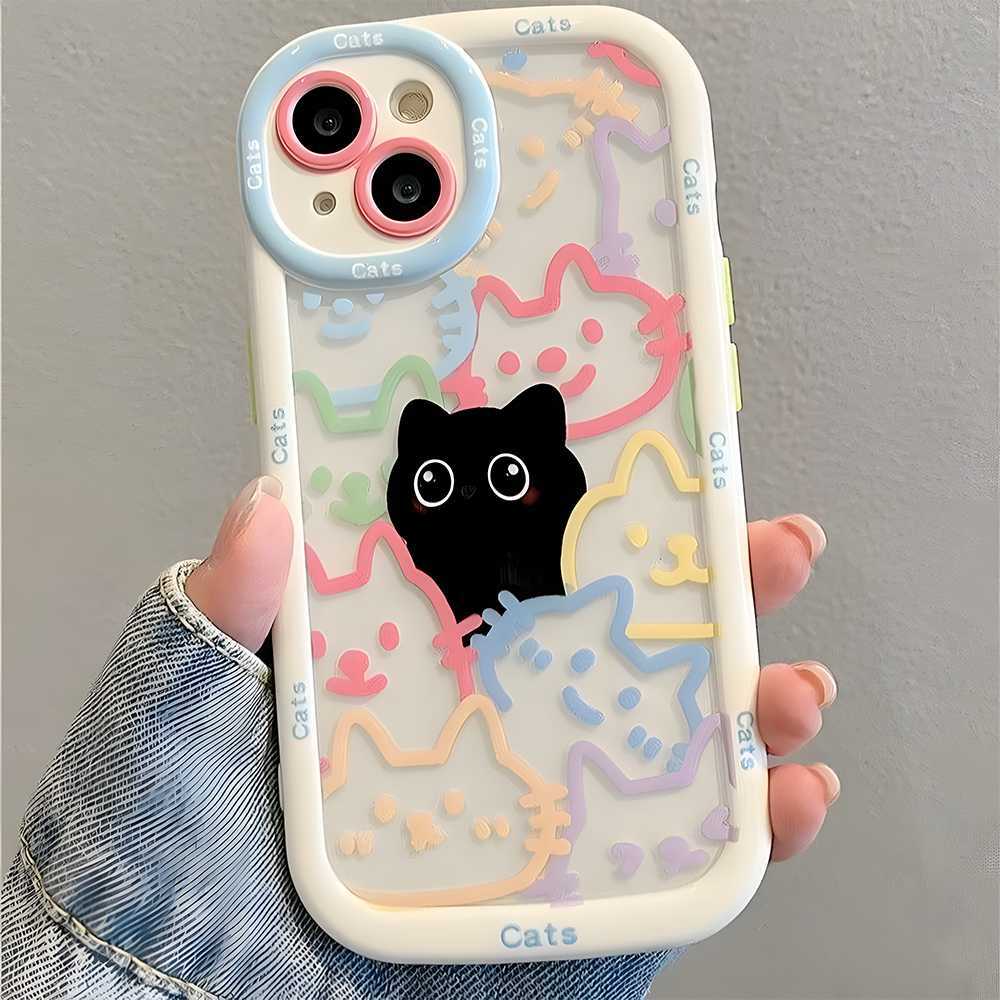 Fashion Cute Multicolor Cat Printed Soft Iphone Case