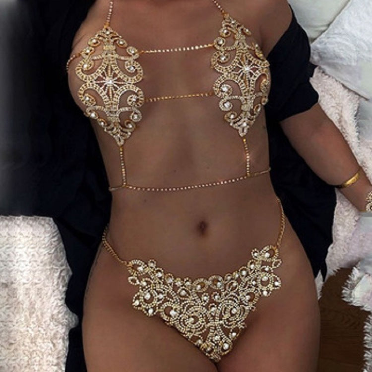Conjunto de cadena corporal con diamantes de imitación y diseño exagerado para mujer