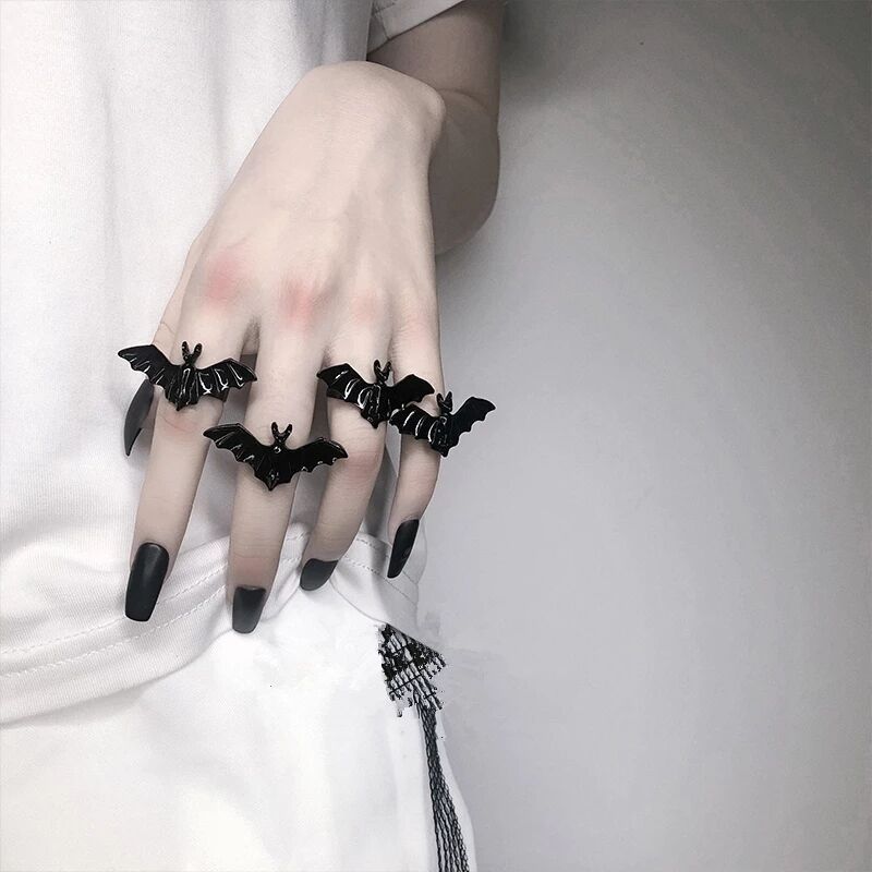 Anillo abierto gótico de murciélago Diablo vintage para mujer de Halloween