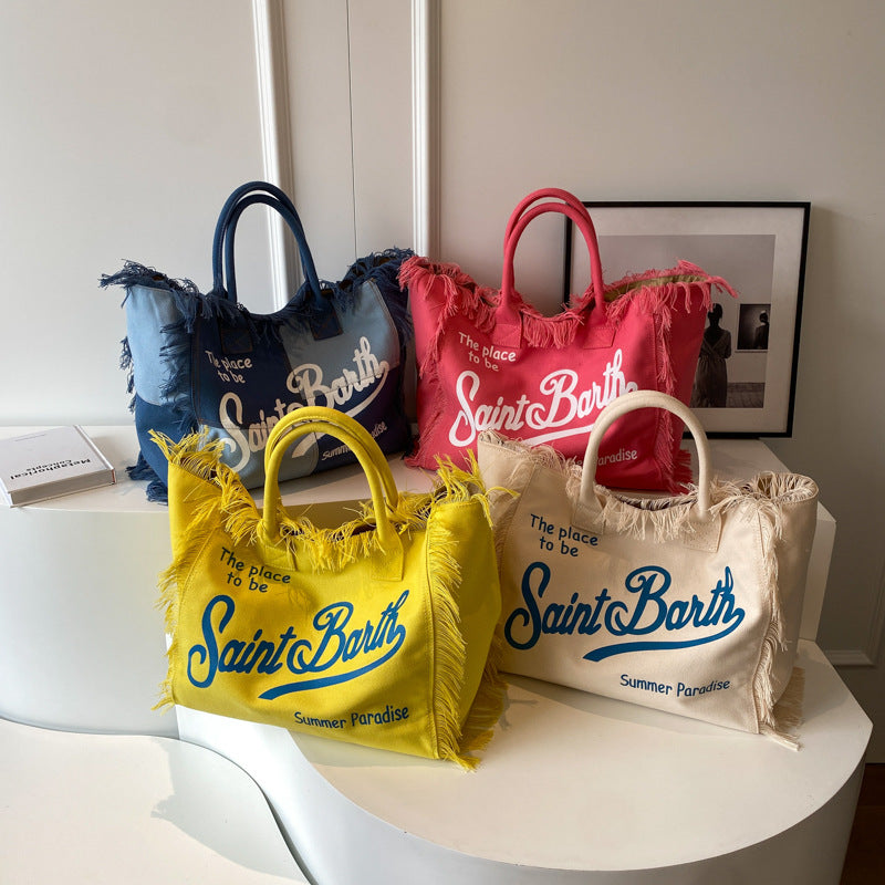Fashion Tassel Large Capacity Canvas Beach Bag