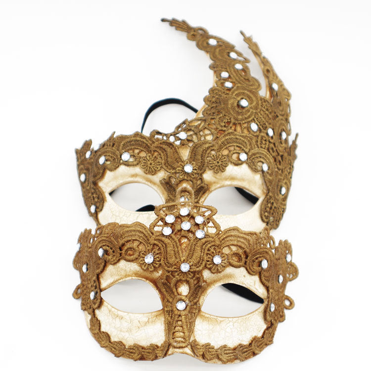 Masque unisexe tendance en dentelle craquelée et diamants pour Halloween